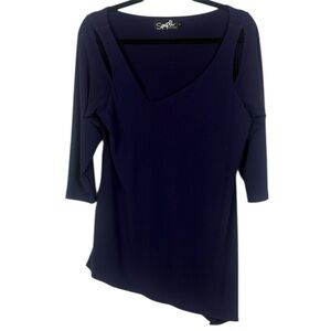 Sympli Deep Purple Nu Focus Angle Asymmetrical Hem Collar 3/4 Sleeve Top Size 8